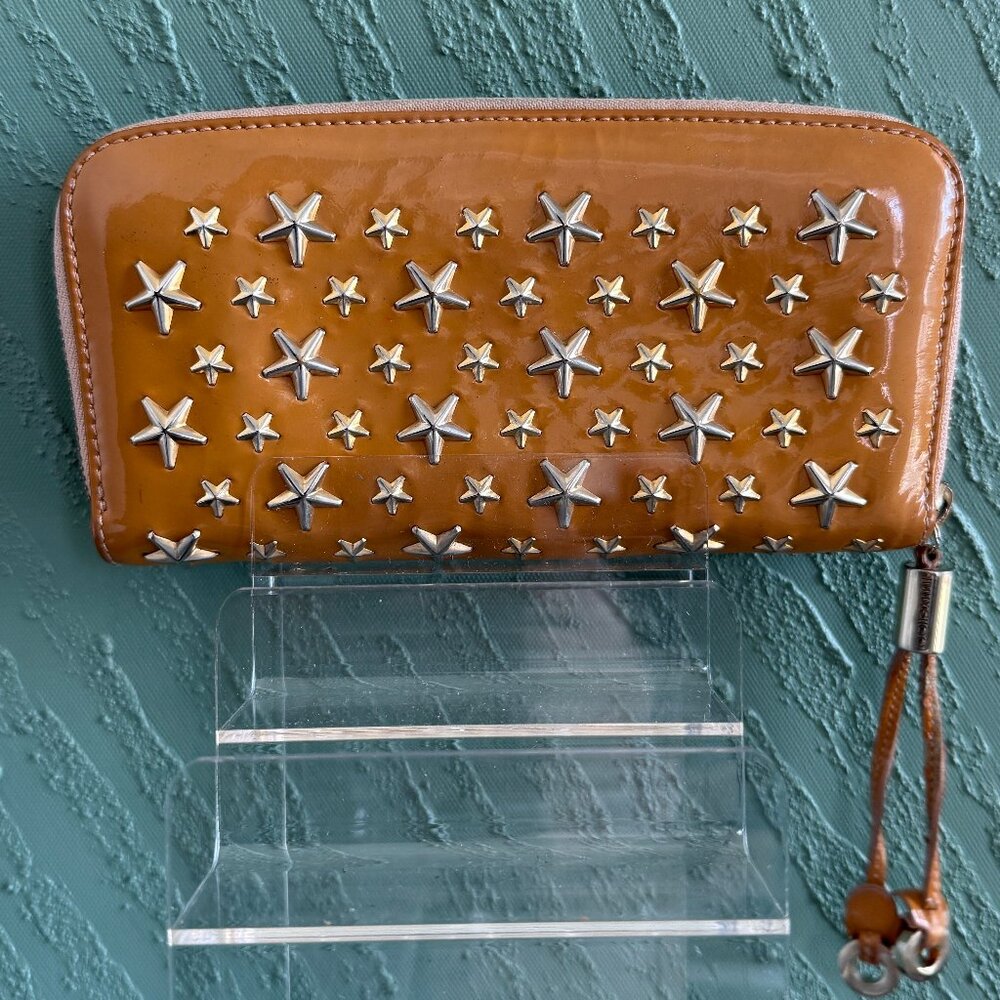 Jimmy Choo Brown Star Studded Patent Leather Wallet
